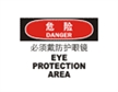  国际标准标识 危险类标示 必须戴防护眼镜 EYE PROTECTION AREA 